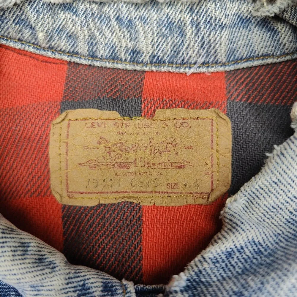 Vintage Levis Jacket Mens 44L Thrashed Blanket Lined Type 3 Denim USA Made 80s